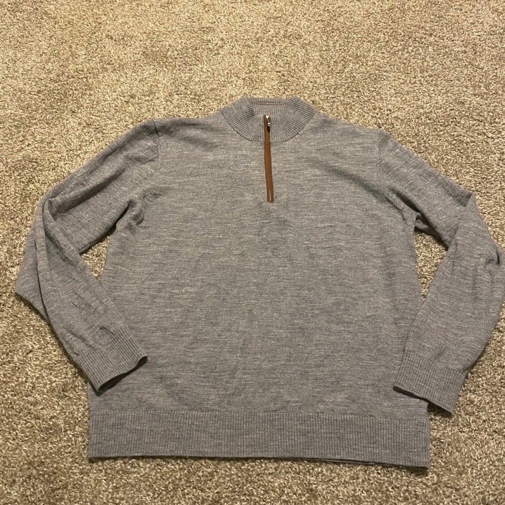 Johnnie-O Raynor‎ Merino Wool quarter zip sweater L gray classic preppy casual